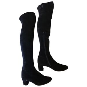 Italian Suede Black Knee High Boots Size 8.5 - Short Heel